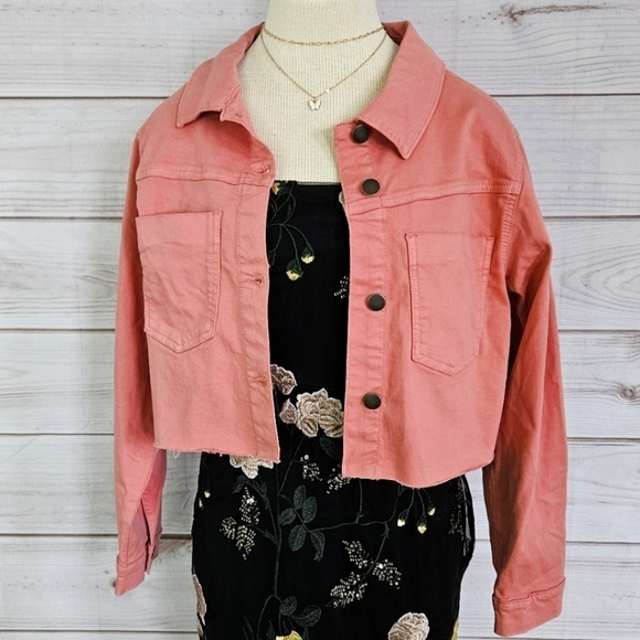 Ana Cropped Cotton Jean Jacket in Bohemian Rose Pink Size Medium NWT - Picture 4 of 10